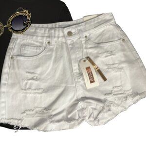 Track 23 Heavy R+T White High Rise Distressed Mom Shorts Size 1